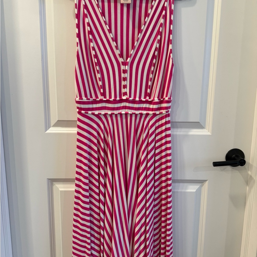 Philosophy Fuchsia and White Striped V-Neck Dress